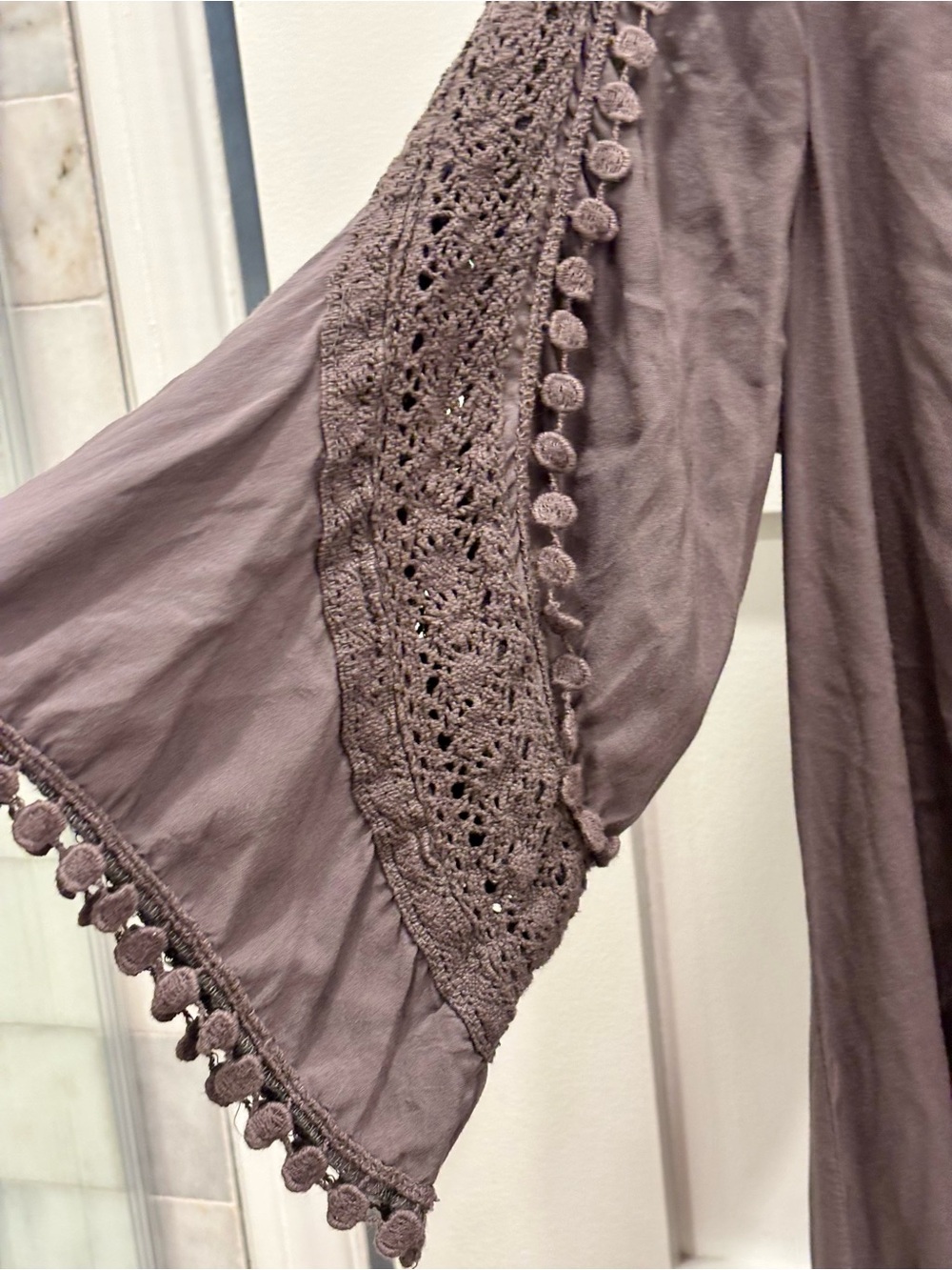 Monoreno Gray Brown Crochet-Trim Mini Dress / Beach Coverup - Picture 4 of 6